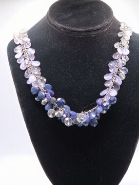 LOFT Lavender and Sapphire Multi-Bead Cluster Necklace